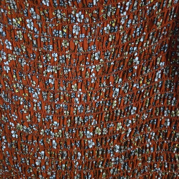 Max Studio Brick Red Ditzy Floral Smocked Crepe Tiered Maxi Dress Size S - Picture 5 of 8